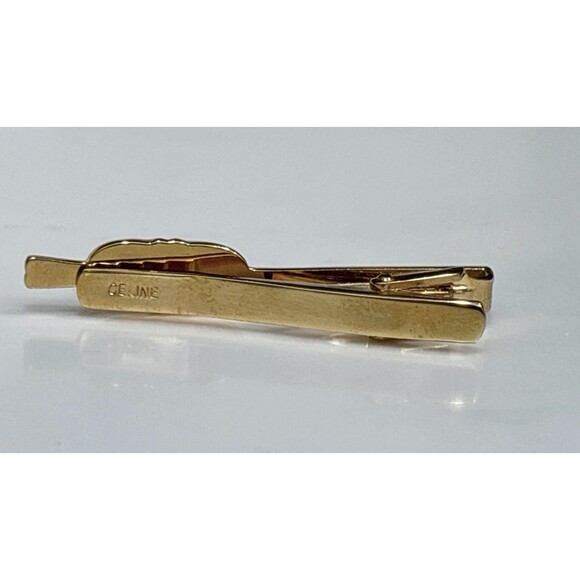 Celine Tie Clip Gold Tone Silver Tone Double C Logo Vintage - Picture 7 of 12